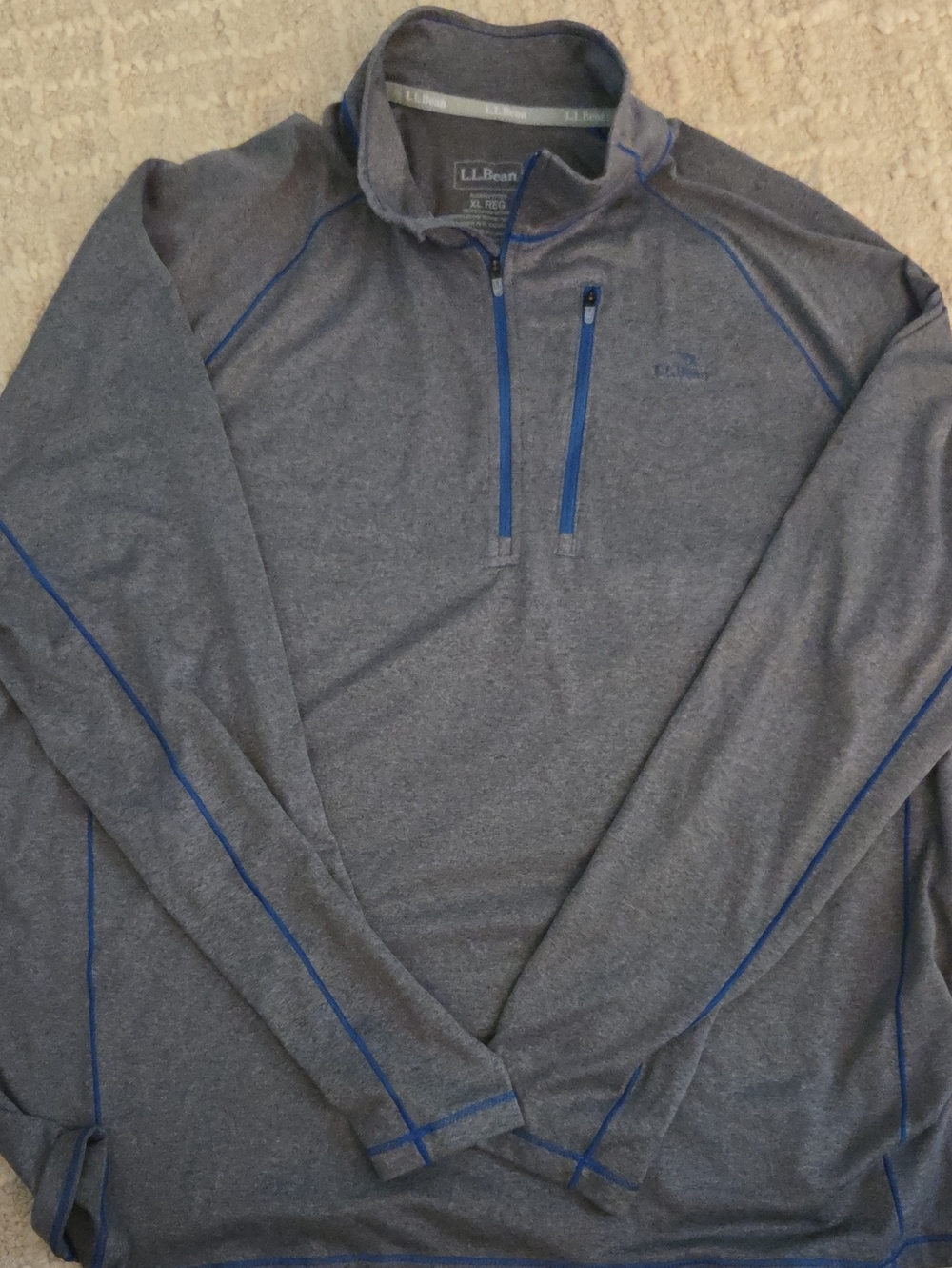 L.L.Bean Gray Performance 1/4 Zip Pullover with Blue Trim, XL